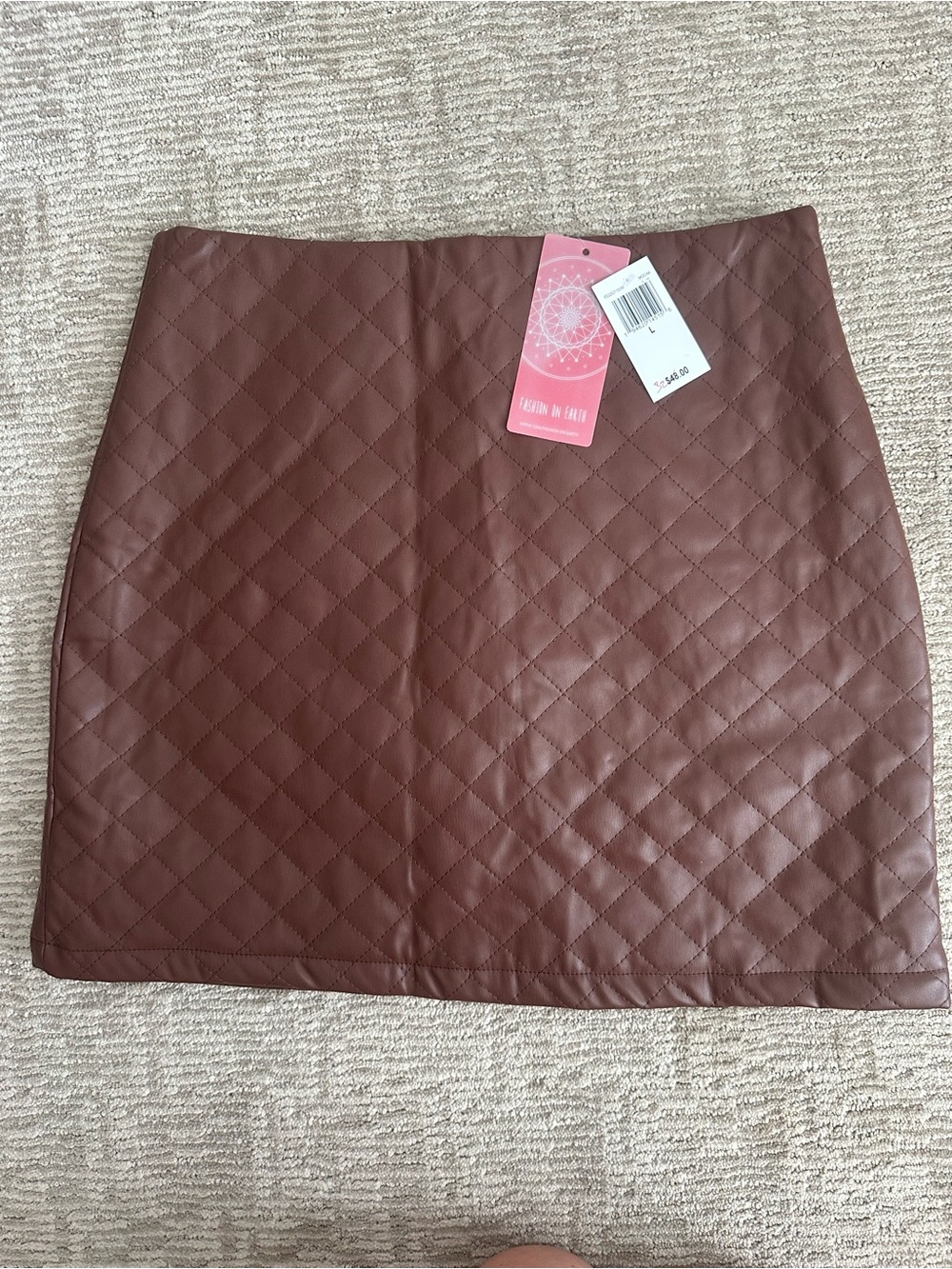 Quilted Faux Leather Mini Skirt - Brown